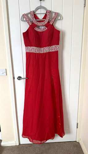 Red chiffon beaded long - long, gown