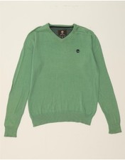 TIMBERLAND Mens V-Neck Jumper Sweater Medium Green Cotton CP04