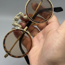 Vintage Chinese Crystal Round Glasses Tea Tint Copper Frame  Eyewear