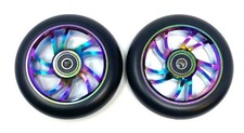 Pair Stunt Scooter Alloy Wheels 100mm and 110mm Rainbow Neo Chrome Core ABEC9