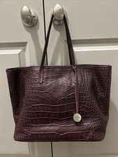 Furla Croc Embossed Burgundy Brown Leather Tote Italy Handbag Orig $239