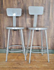 TWO(2) Vintage Industrial Factory Stools adjustable / Removable Backs