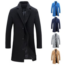 Men's Winter Warm Formal Trench Coat Long Jacket Smart Work Overcoat Outwear