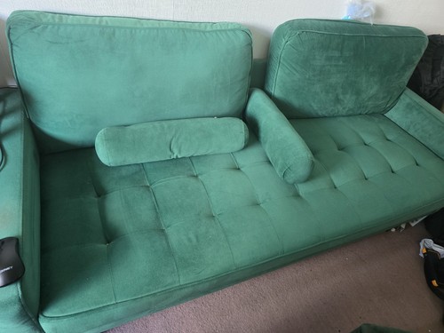 Green velvet sofa seater - velvet, 3-seater