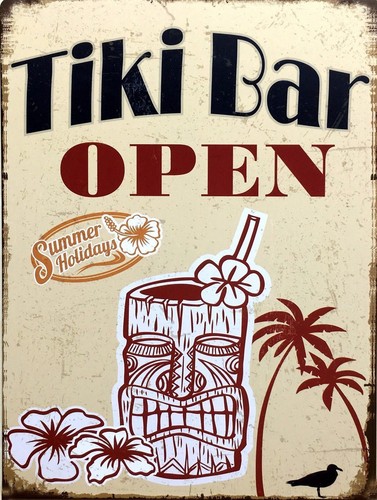 Tiki bar open retro - open,, metal