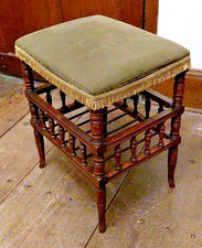 Antique Victorian Upholstered Mahogany Piano Stool 17 X 13.5 X 21 Inches