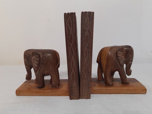 Elephant wood bookends - wood,