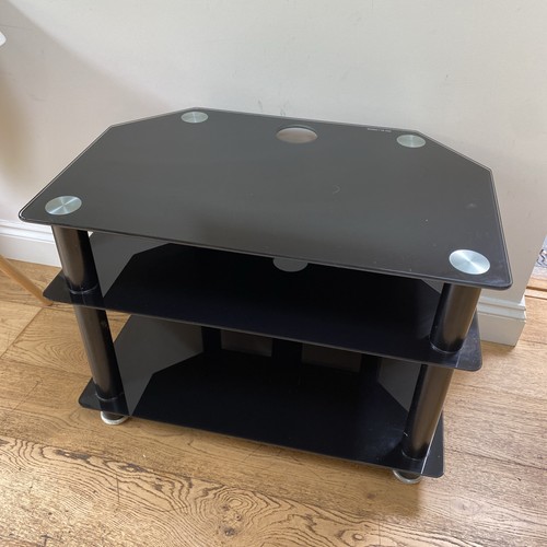 Black glass chrome tv stand - &,