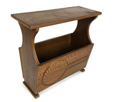 vintage wooden newspaper magazine basket rack side table barn style