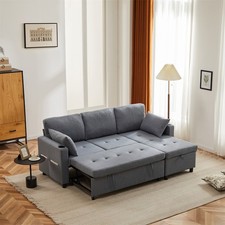 L-Shaped Sofa Couch 3 Seater Pull Out Corner Sofa Bed with Storage Chaise Grey