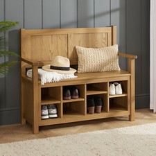 Cotswold Rustic Smoked Oak Monks Hallway Bench with Shoe Storage - Seating  RC69