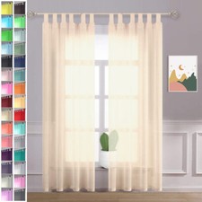 A pair of high quality Voile Curtain 2 Panels 10cm long tab Top solid sheer 