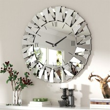 80cm Large Sunburst Mirrored Wall Clock Silent Big Decorative Mirror Wall Clocks