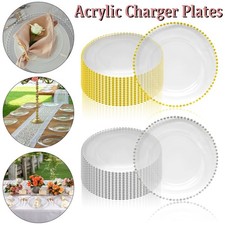 Beaded Acrylic Charger Plates 33cm Clear with Gold/silver Trim for Party Events