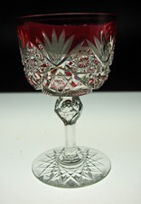 FANCY CRANBERRY TO CLEAR ABP CUT GLASS CRYSTAL WINE