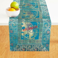 Elephant Print Dining Coffee Table Runner 16" x 60" Home Decor Green