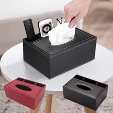 PU Leather Rectangular Tissue Box Cover Holder with Remote Control Organizer