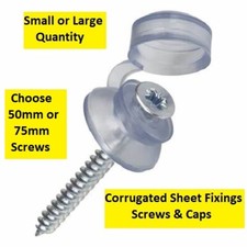 CORRUGATED Sheet Roofing Screws and Clear Caps - Choose 50mm or 75mm Screws