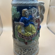 Large Bier Stein, Flute Player And Dancing Girl. 19cm High, No Chips