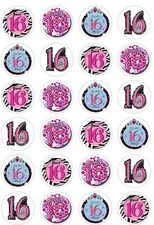 24 Sweet Sixteen 16th Birthday Cupcake Cake Toppers Edible Rice Wafer Paper