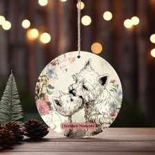 Ceramic Ornament, Westie Mom and Pup, Dog Lover Gift, Vintage Style Decor