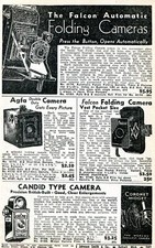 1939 small Print Ad of Falcon Folding Camera, Agfa B2 & Coronet Candid Midget