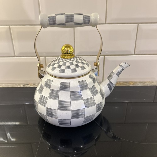 Enamel kettle checked - enamel,