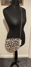 NWT Ted Baker ‘Leosa’ Taupe Leather Exotic Leopard Rose Gold Chain Moon Bag £185