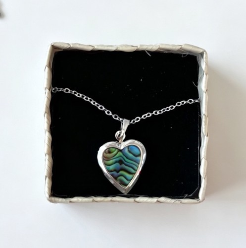 Silver tone heart abalone - silver,