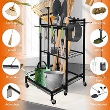 Mobile Garden Tool Storage Rack on Wheels! Heavy Duty Organiser Holder for Tools