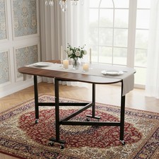Folding Drop Leaf Dining Table with Rounded Corners Breakfast Kitchen Industrial