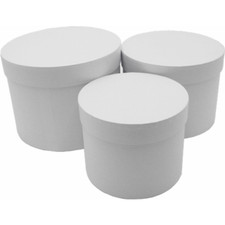 Set of 3 Round White Pearl Hat Box Boxes - Storage Florist Home Gift Decoration
