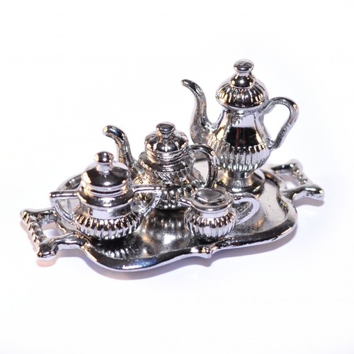 Dolls house silver teaset - silver,