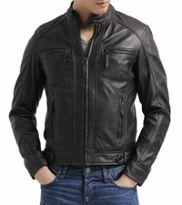 New Men's Black Leather Side Loop Jacket 100% Soft Lambskin Moto Biker Jacket