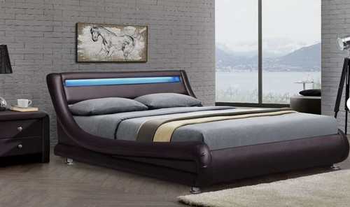Brown leather bed - leather, italian