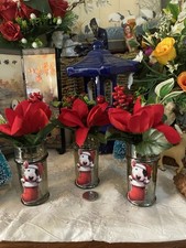 English Bull Terrier Themed Bud Vases X 3 With Christmas Posies (8.5cm Aprox)