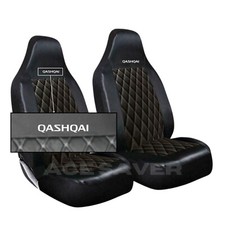 FOR NISSAN QASHQAI QUILTED FRONT SEAT COVERS BLK PROTECTORS HEAVY DUTY PAIR LOGO