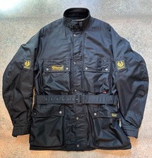 EUC Vintage Belstaff Black Nylon Belted Biker Jacket Plaid Lining Made England