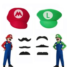 Super Mario Bros Luigi Foam Hat Cap and Moustaches Party Fancy Dress Costume
