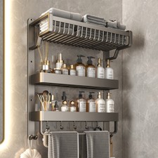 Aluminium Wall Mounted Bathroom Towel Rail Holder Shower Rack Storage Shelf Unit