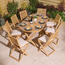 Rowlinson Ashdown Oval  Folding Garden Dining Table & 8 Chairs Set & Cushions