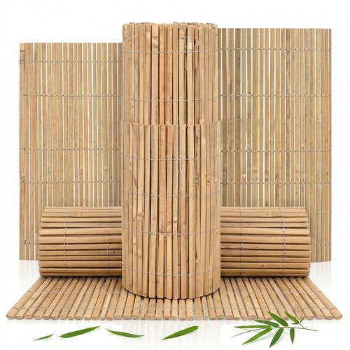 Natural bamboo slat fencing - natural,