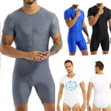 Men's One-Piece Bodysuit Boxer Leotard Underwear Short Sleeve Sports UK