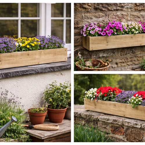 Rough sawn wooden window boxes - rough,