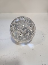Vintage Heavy Glass Paper Weight Clear Large Controlled Bubble Art Retro