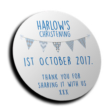 Sheet of Personalised Blue Bunting Christening Stickers for Sweet Cones