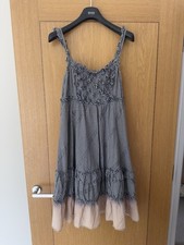 Odd Molly Blue Pink Gingham Midi Peplum Dress Floral Detailing Size L