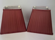 LAURA ASHLEY Vintage Rectangular Pleated Silk Lamp Shade Deep Red 23 x 25cm Pair