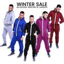 Unisex All in One 1Onesie Mens Plain Jumpsuits Full Zip Fleece Hooded Pajamas