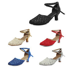 Women lady's Ballroom Tango Modern Dance Shoes 7cm heeled Closed Toe Salsa Shoes